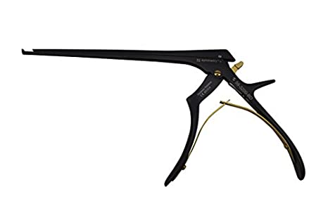 Bi-Color Ceramic Cut Micro Kerrison Rongeur, Thin Footplates, Black/Gold Titanium Nitride Coat, Small Handles, 9.0 Mm Opening, 40 Degree Up, 2.0 Mm Bite, 7" (17.8 Cm)